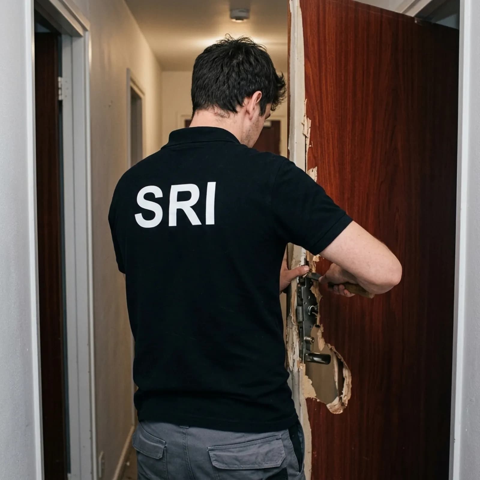 Réparation d’une porte forcée par un serrurier SRI