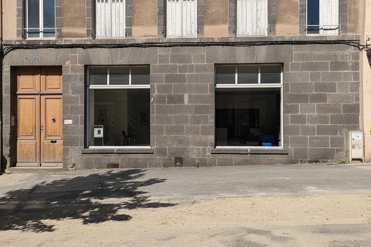 Immeuble de ville en pierre de Volvic et sa porte d’entrée sur rue, centre de Clermont-Ferrand