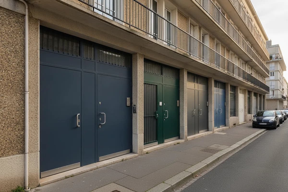 Immeuble havrais en béton de la Reconstruction et ses portes d’entrée sur rue, centre du Havre
