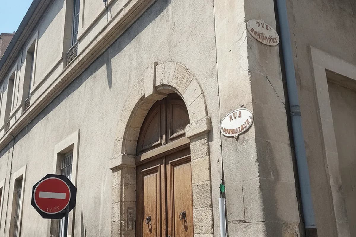 Immeuble de ville en pierre claire et sa porte d’entrée sur rue, centre ancien de Nîmes