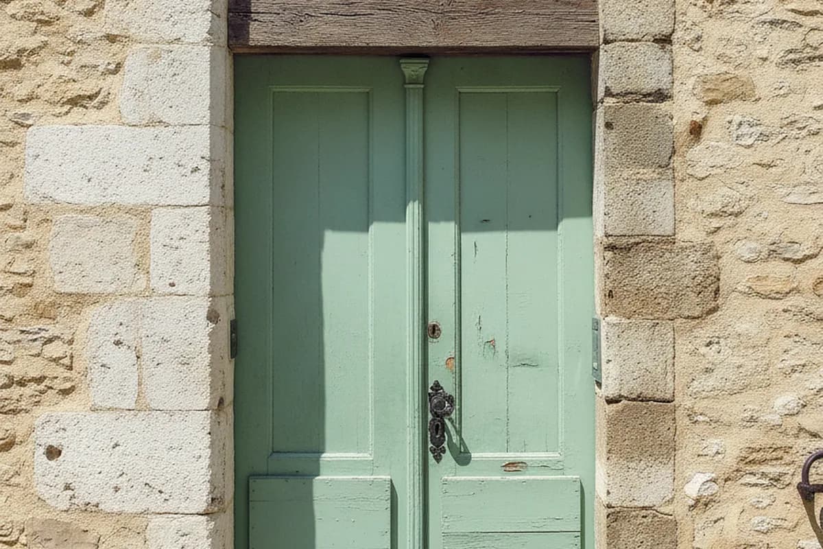 Porte d’entrée à deux vantaux en encadrement de tuffeau, ruelle de la Cité Plantagenêt au Mans Porte d’entrée à deux vantaux en encadrement de tuffeau, ruelle de la Cité Plantagenêt au Mans